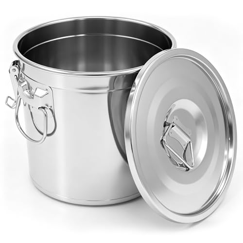 STILEALUS 304 Stainless Steel Airtight Food Storage Container with Locking Lid & Clips 5.55gal/21L Large Kitchen Jar for Rice, Flour, Sugar, Grain, Coffee Beans by STILEALUS - Used condition - US$53.59