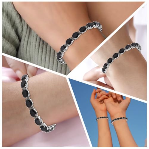 SHOP LC Black Spinel & Zircon 41.15 ctw Tennis Bracelets for Women in 925 Sterling Silver with Platinum Plated Gemstone Birthstone Jewelry Anniversary Birthday Gifts for Womens - 7.25"2