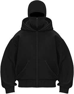 OLIPHEE Men's Winter Hoodie with Balaclava Casual Hoodie Men's with Zip and Pocket Windproof Warm Jacket Men's Sweatshirt Loose