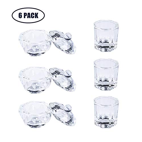 6 Pieces Mini Glass Nail Art Acrylic Liquid Powder Dappen Dish Bowl Glass Crystal Cup Glassware with Lid for Nail Art Manicure Care Tools