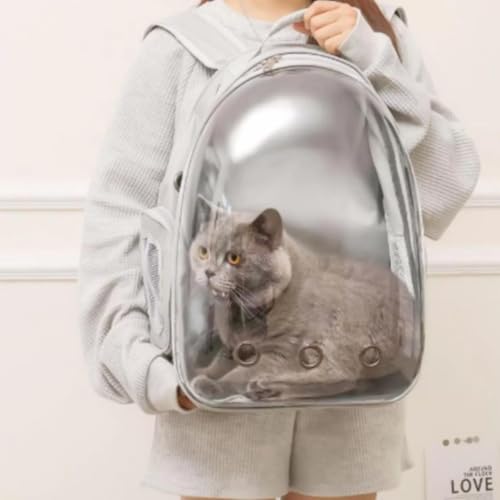 Mochila Pet Cinza Visão Panorâmica Transporte Cães Gatos Mochila Reforçada Viagem Passeios Confortáv