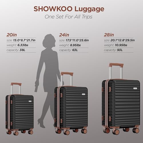 SHOWKOO Luggage Sets 3 Piece Hardside Expandable Suitcase with Double Spinner Wheels Tsa Lock Black (20in/24in/28in) - Image 4