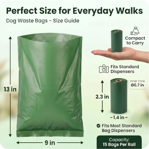 Image of Green Dog Waste Bags, Poop Bags Rolls(180 count) | Extra Thick and Leak-Proof Poop Bags for Dogs&Cats,12 Rolls