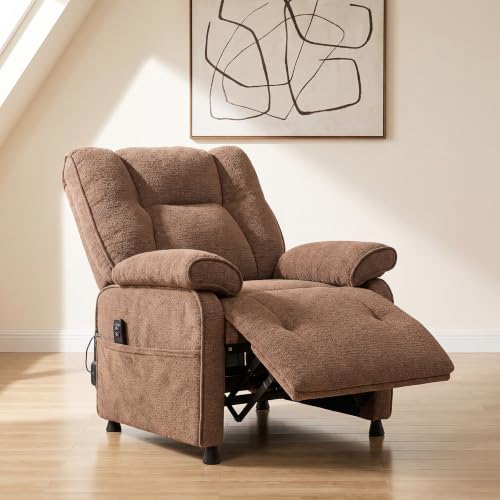 Image of Electric Recliner Chair, 90 to 160 Adjustment with Remote, Brown | Recliner Sofa with USB & Type C Charging, Chenille Upholstery and Side Storage Pocket, Zero Gravity Home Theater Seating