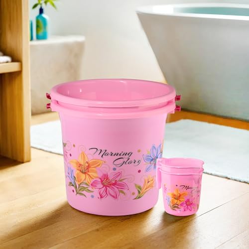 Image of Heart Home (Set of 4) Bathroom Bucket & Mug Set | Bathroom Combo Set for Bathroom, Hotels, Laundry (Each 2 Pieces) Bucket-18 L & Mug-500 ml Bathing Set | Bathroom Accessories Set | Pink