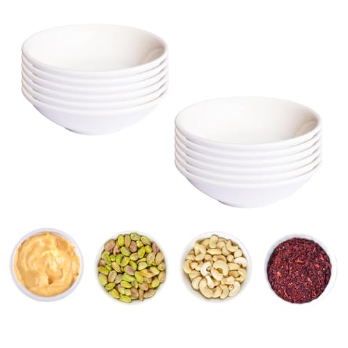 YouthLoxus 12 Pcs Dipping Bowls, White Mini Ramekins for Dips, Round Soy Sauce Dish, Durable Small Condiment Pots for Sushi, Nibbles, Snacks, Stackable 2.8 Inch Shatterproof Serving Dishes