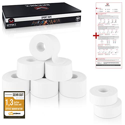 Effekt Manufaktur [8er Set] Sporttape Weiß mit extra starkem Kleber [2,5cm / 3,8cm x 11m] Reißbare Sport Tapes + Anleitung I Sport Tape, Sporttapes
