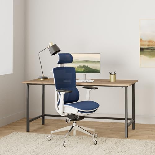 Image of Nouhaus Rewind Ergonomic Office Chair with Footrest and Lumbar Support. Swivel Computer Chair, Rolling Home Office Desk Chairs with Wheels, Mesh High Back Task Chair, Comfortable Office Chair (Navy)