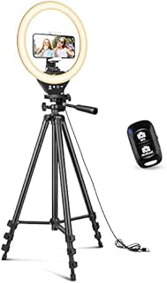 Sensyne 10'' Ring Light with 50'' Extendable Tripod Stand, LED Circle Lights with Phone Holder for Live Stream/Makeup/YouTube Video/TikTok, Compatible with All Phones.
