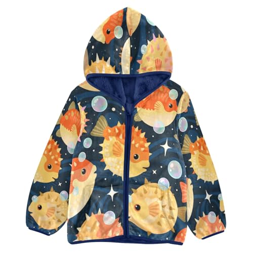Colorful Fish Pufferfish Toddler Fleece Jacket Girl Boys Hooded Fleece Jacket Coat Warm Outwear Zip-up 3-10T