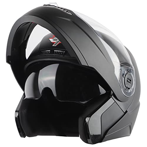 Steelbird SBA-7 7Wings ISI Certified Flip-Up Helmet for Men and Women with Inner Sun Shield (Medium 580 MM, Matt Black)