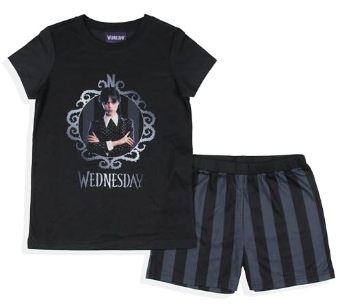 INTIMO Wednesday Addams Girls' Striped Sleep Pajama Set Shorts and Shirt2