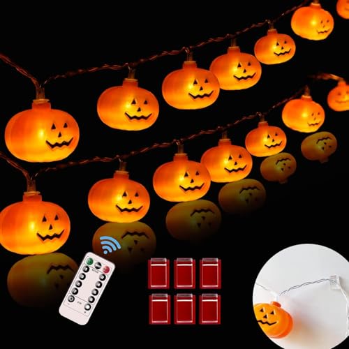 Halloween Lights,20FT 40 LEDs Holiday String Lights for Indoor Outdoor Decor,Battery Operated 8 Mode Waterproof Pumpkin String for Party Decorations