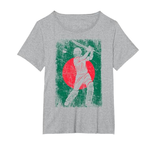 Bangladesh Flag Cricket Jersey Fan Player Coach T-Shirt, Women's Plus, Heather Grey, 1X