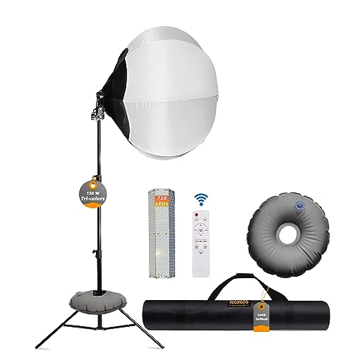 TECDIGBO 150W LED Lantern Softbox, φ65cm Photography Video Lighting Kit，720 LEDs Tricolor Continuous Light，Dimmable 3000K-6500K CRI 98+, with Light Stand Remote Control&Carry Bag, for Live Streaming