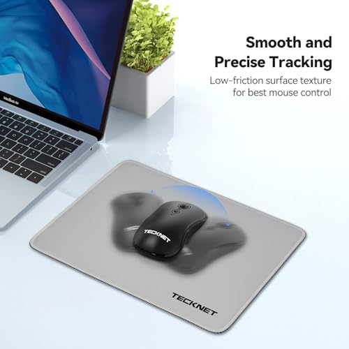 Image of TECKNET Mouse Pad with Anti-fray Stitching, Waterproof Surface & Non-Slip Rubber Base with Stitched Edges Gaming Mouse Mat for Laptop,Compatible with Laser and Optical Mice - Grayish White