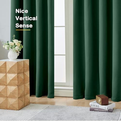 Image of Christmas Green Blackout Curtains 84 Inches Long 2 Panels Set, Solid Thermal Insulated Soft Blackout Curtains for Bedroom, Rod Pocket Window Treatments Drapes for Living Room, 2x50Wx84L Inches