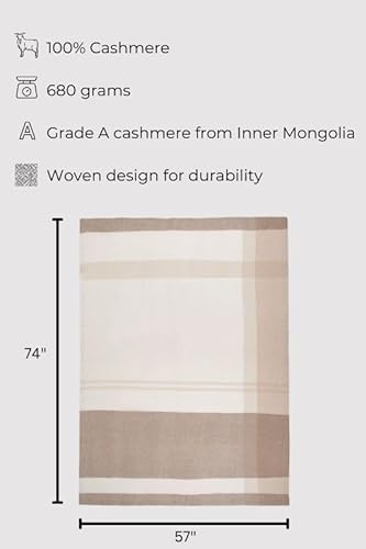 Jet&Bo 100% Pure Cashmere Throw Blanket Ultra Soft Woven Accent Blanket For Couch, Sofa & Bed Large 74 Inchx57 Inch White Beige Brown Stripe Pattern thumb #4