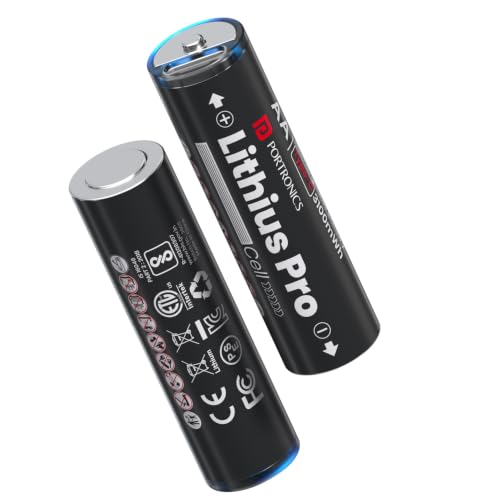 Image of Portronics AA Lithius Pro Type C Rechargeable Batteries, Pack of 2, Lithium Ion Cell Composition, Upto 2066mAh Capacity, Low Self Discharge, No Separate Charger Required (Black)