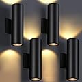 DAKAFUL Outdoor Wall Lights 4Pack, Integrated LED Cylinder Up Down Lights, 12W 2700K Aluminum Exterior Wall Light, Outdoor Light Fixture for Porch Patio Door.(Matte Black)