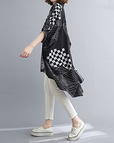 ellazhu Women's Asymmetrical Button-Up High-Low Short-Sleeve Batwing Top Oversized Shirt Blouse GA2305 A4