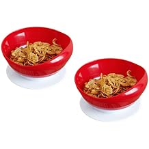pekokavo Spill Proof 5.8" Scoop Bowl with Non-Skid Suction Base, Adaptive Self-Feeding Dinnerware for Elderly Disabled, Pack of 2 Red Bowls