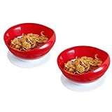 pekokavo Spill Proof 5.8' Scoop Bowl with Non-Skid Suction Base, Adaptive Self-Feeding Dinnerware for Elderly Disabled, Pack of 2 (Red Bowls)