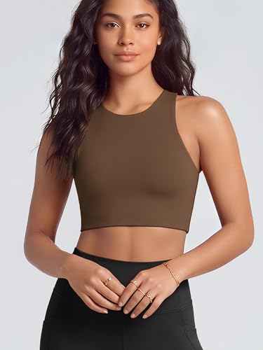 Image of ODODOS Racerback Tank Bra for Women High Neck Non Padded Medium Support Sports Bra Workout Yoga Crop Tops