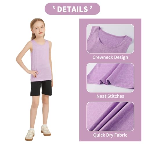 6 Pack Girls Youth Kids Tank Top Active Quick Dry Sleeveless Moisture Wicking Tank Tops Performance Shirts (Age 4-16Y)3