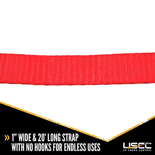 Us Cargo Control Endless Ratchet Strap, 1 Inch Wide X 20 Foot Long Open End Ratchet Strap, Red Endless Ratchet Strap Tie Down With Many Uses, Perfect Small Cargo Strap With Ratchet #TOP2