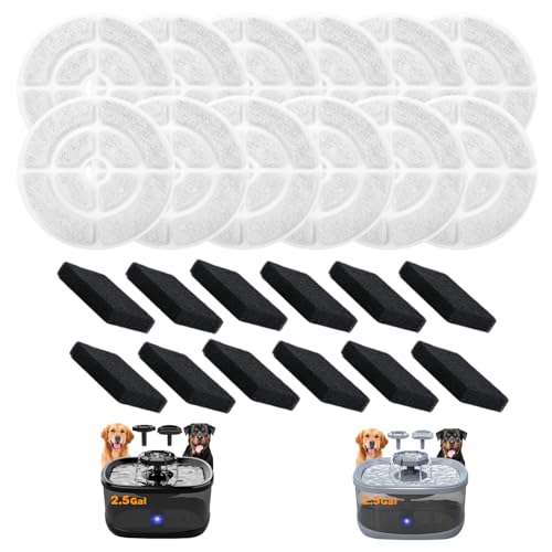 Jsjyuan 12 Pack Dog Water Filter Replacement for 2.5Gal/9.5L Dog Water Fountain,18CM Larger More Activated Carbon Cat Water Fountain Filter,Pet Fountain Filter Replacement