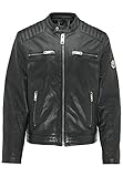Carlo Colucci Herren Biker Lederjacke mit buntem Logodruck, Dunkelgrau Dunkelgrau S