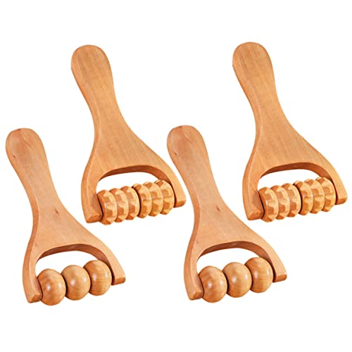 Beavorty 4pcs Wood Roller Massager Foot Hand Shoulder Back Massage Tool Handheld Natural Material