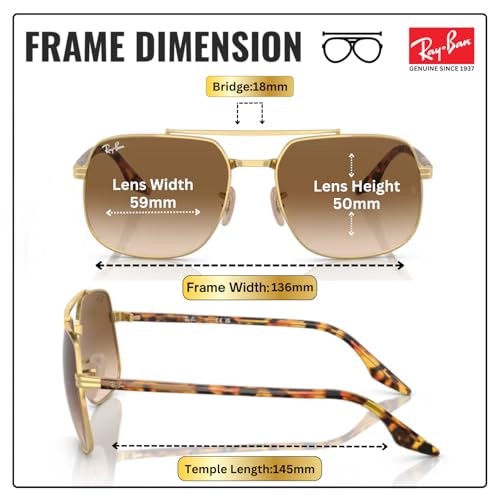 Image of Ray-Ban RB3699 Square Shaped Sunglasses for Men & Women with Official RAYBAN Eyewear Kit