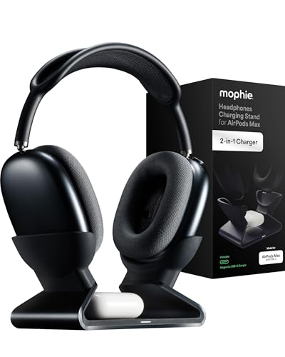 Mophie Max Dual Charging Stand for AirPods Max Headphones Auto Sleep Mode Premium Anti-Scratch Design Magnetic USB-C for Effortless Alignment Charges AirPods & Qi Devices