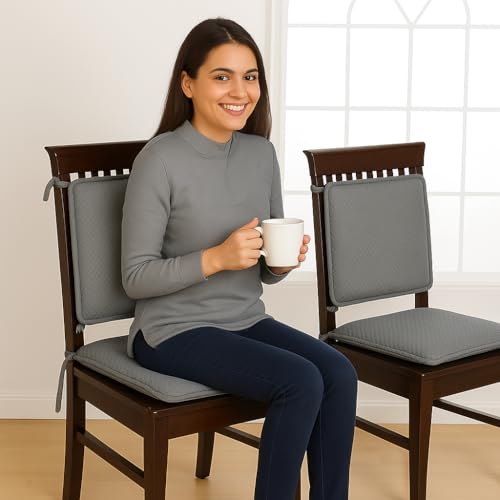 Image of Swayam Pure Cotton Reversible Chair Set Pads with Loops 16X16 | Machine Washable Chair Pad Set of 2 (4pcs) | Indoor Square Cushion Seat Or Chair Pads