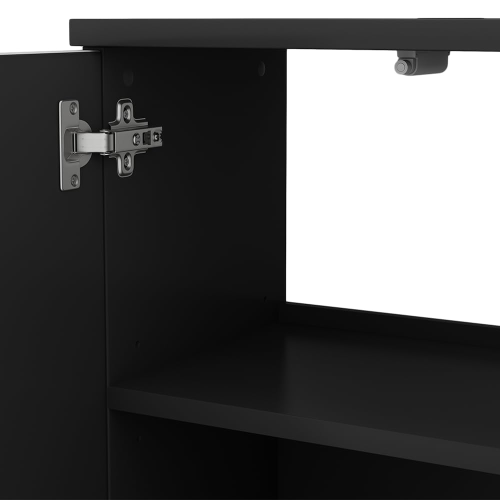 Vicco Conjunto de Muebles de baño Edge, Negro, 60 cm | compuesto por mueble bajo lavabo, espejo con armario y columna de baño