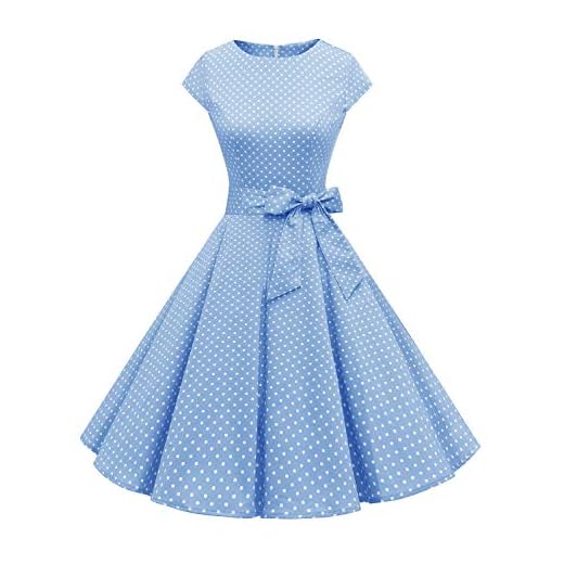 Dressystar DS1956 - Vestido, estilo Audrey Hepburn, clásico, retro, años 50 y 60, diseño con manga corta, Sky Blue, S