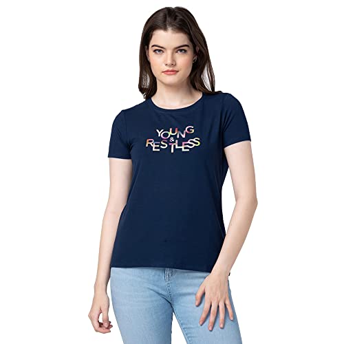 Image of Spykar Printed Blended Round Neck Women's Regular Fit Top
