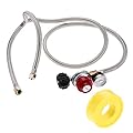 Aupoko Adjustable Propane Regulator Stainless Braided Hose 0-30 PSI with Gauge, 2 Y-Splitter Hose QCC1/Type1 to 3/8" Female Flare Fitting, for Heaters/Grills, Fire Pit High Pressure Regulator Valve