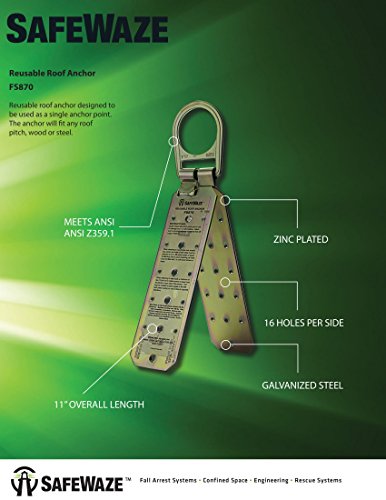 SafeWaze Reusable, Temporary Roof Anchor for Industrial and Construction Use | Wood or Metal Roof, OSHA/ANSI Compliant (FS870)