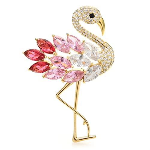 Broche oiseau flamant en zircone cubique et cristaux de luxe pour femme élégante