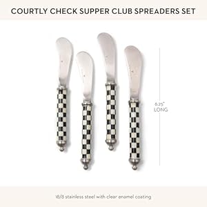 Mackenziechildssupperclubspreadersetstainlesssteelbutterspreaderscharcuterieaccessoriessetof4blackandwhitecourtlycheck Urban Country Home Decor Mackenzie childs supper club spreader set stainless steel butter spreaders charcuterie accessories set of 4 black and white courtly check urban country home decor