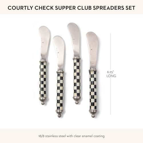Mackenziechildssupperclubspreadersetstainlesssteelbutterspreaderscharcuterieaccessoriessetof4blackandwhitecourtlycheck Urban Country Home Decor Mackenzie childs supper club spreader set stainless steel butter spreaders charcuterie accessories set of 4 black and white courtly check urban country home decor