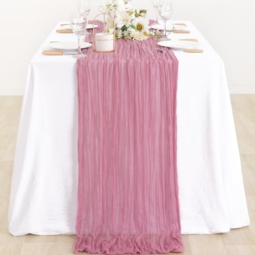 Image of MLMC 2 Pack Mauve Pink Table Runner Cheesecloth Table Runner 10ft Sheer Rustic Gauze Summer Cheese Cloth Decor 35x120 Inches for Wedding Party Bridal Shower Birthday Decor