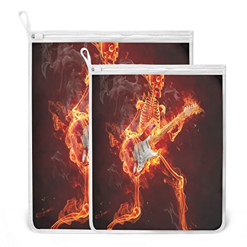 Crâne De Feu Guitare Filet à Linge Machine à Laver Sac de Lavage du Linge à Mailles Sacs à Linge pour Bas,Dessous,Soutien-Gorge,Lingerie(1L + 1M) Cover