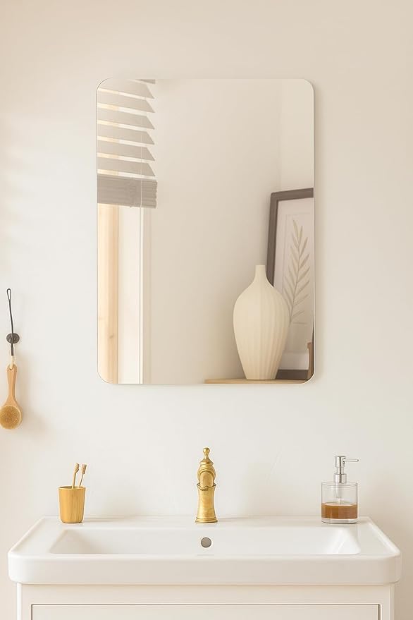 Image of Rectangular Frameless Wall Mirror - Modern Decorative Mirror for Bathroom, Bedroom & Entryway. (9 X 12)