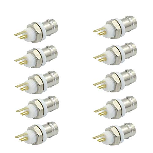 QMseller BNC Female Jack Bulkhead Solder Panel Mount Insulated Coax Rf Connector - (10 Pcs)