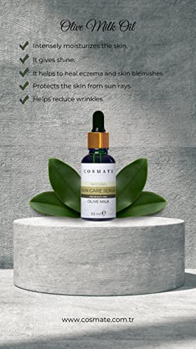 Cosmate Skin Care Serum With Olive Milk For Beauty Skin, Face Moisturizer, Lotion For Dry Skin, Anti-Wrinkle, Vitamin A & Vitamin E Oil, Anti-Aging, Eczema, Scar Treatment, Cleansing Oil, Natural Paraben Free 1 Fl Oz/30 Ml #TOP2