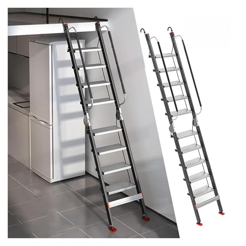 HYLYGFH Escalera de Aluminio para altillo con ángulo Ajustable de 3 Posiciones para techos, Salidas de Emergencia y Escapes de Incendios, 13 peldaños, 3,75 m